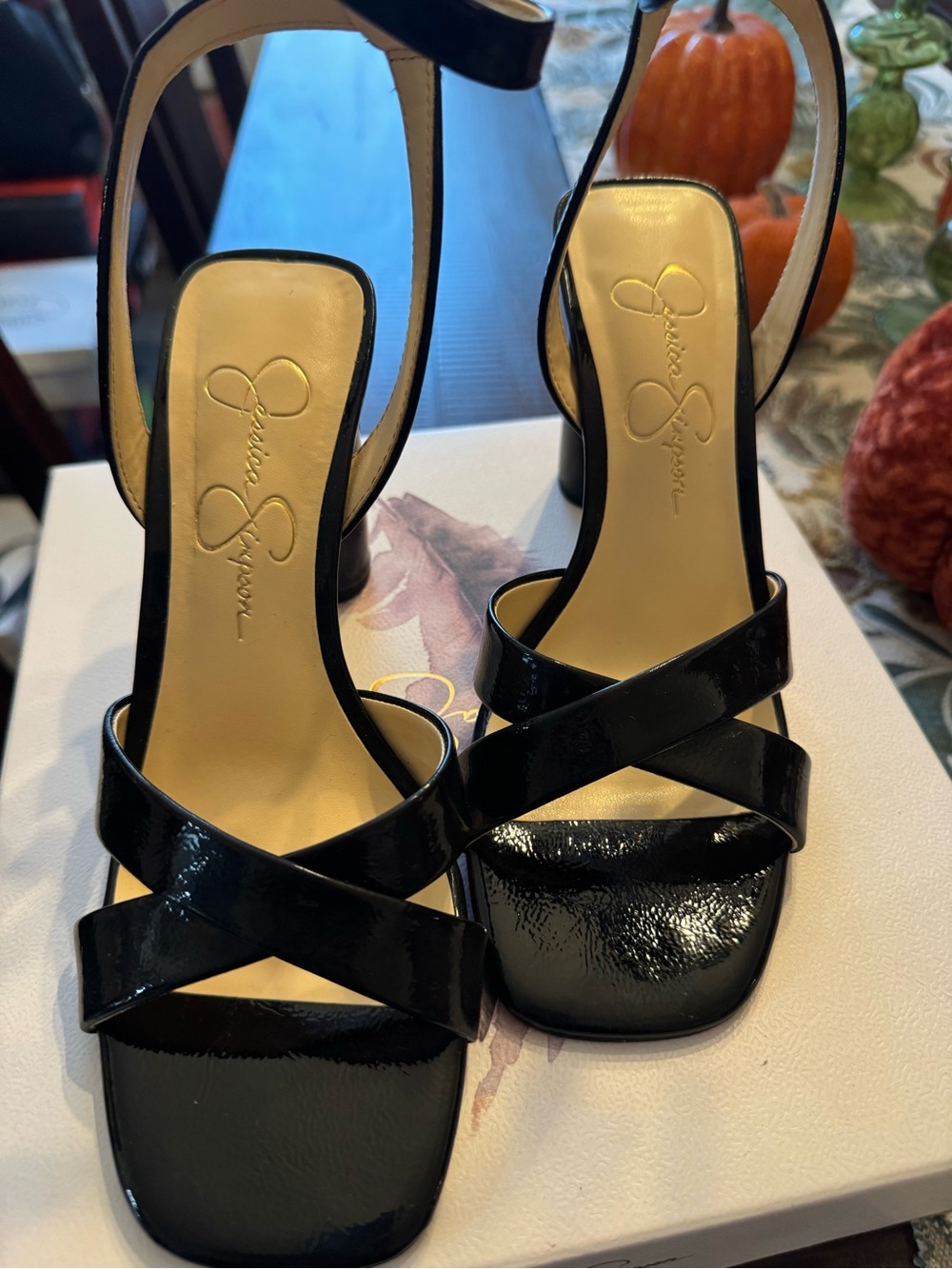 Jessica Simpson Black Patent Crisscross High Heel Sandals